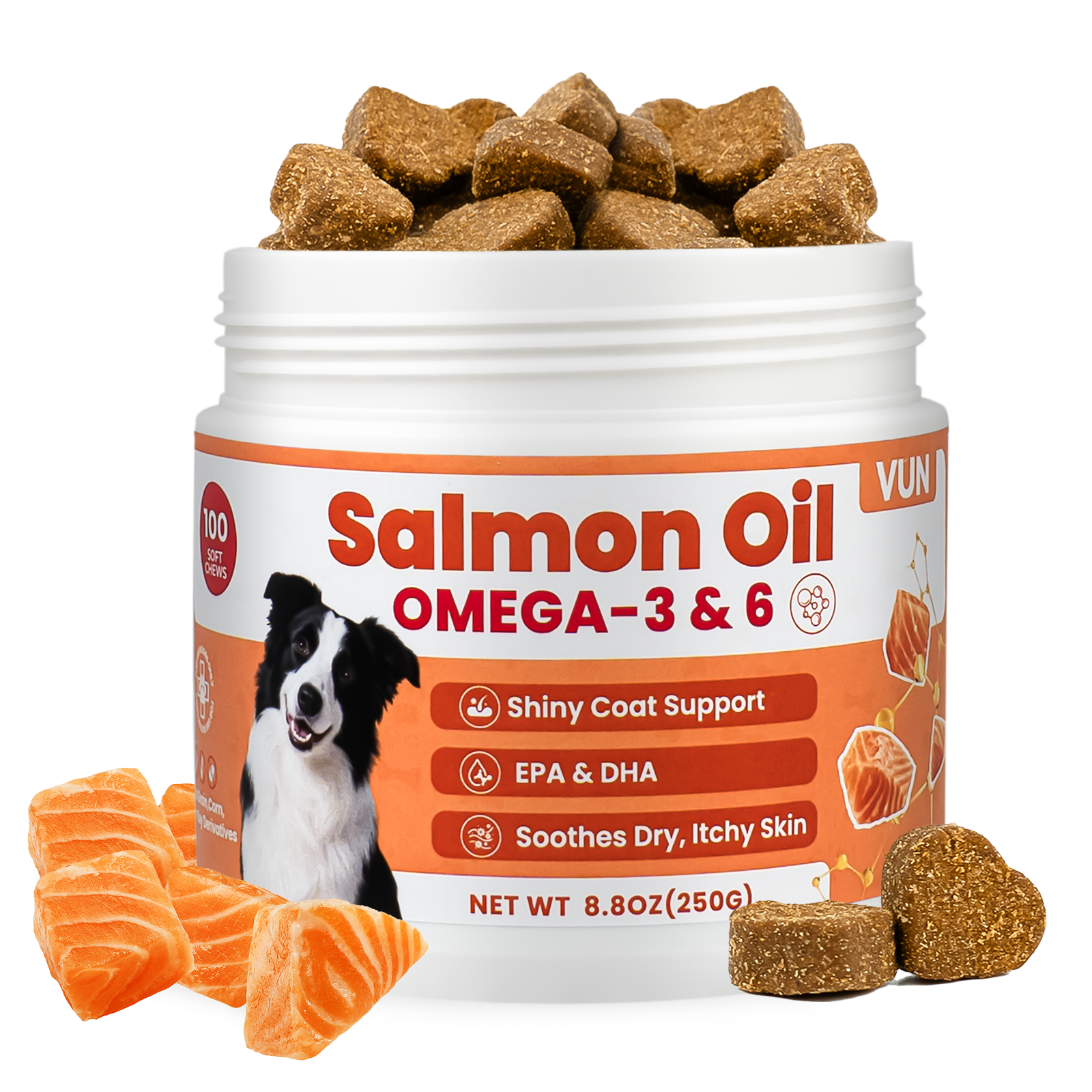 VUN Salmon Oil Chews for Dogs – Omega 3 & 6 Fish Oil Supplement for Skin, Coat & Itch Relief