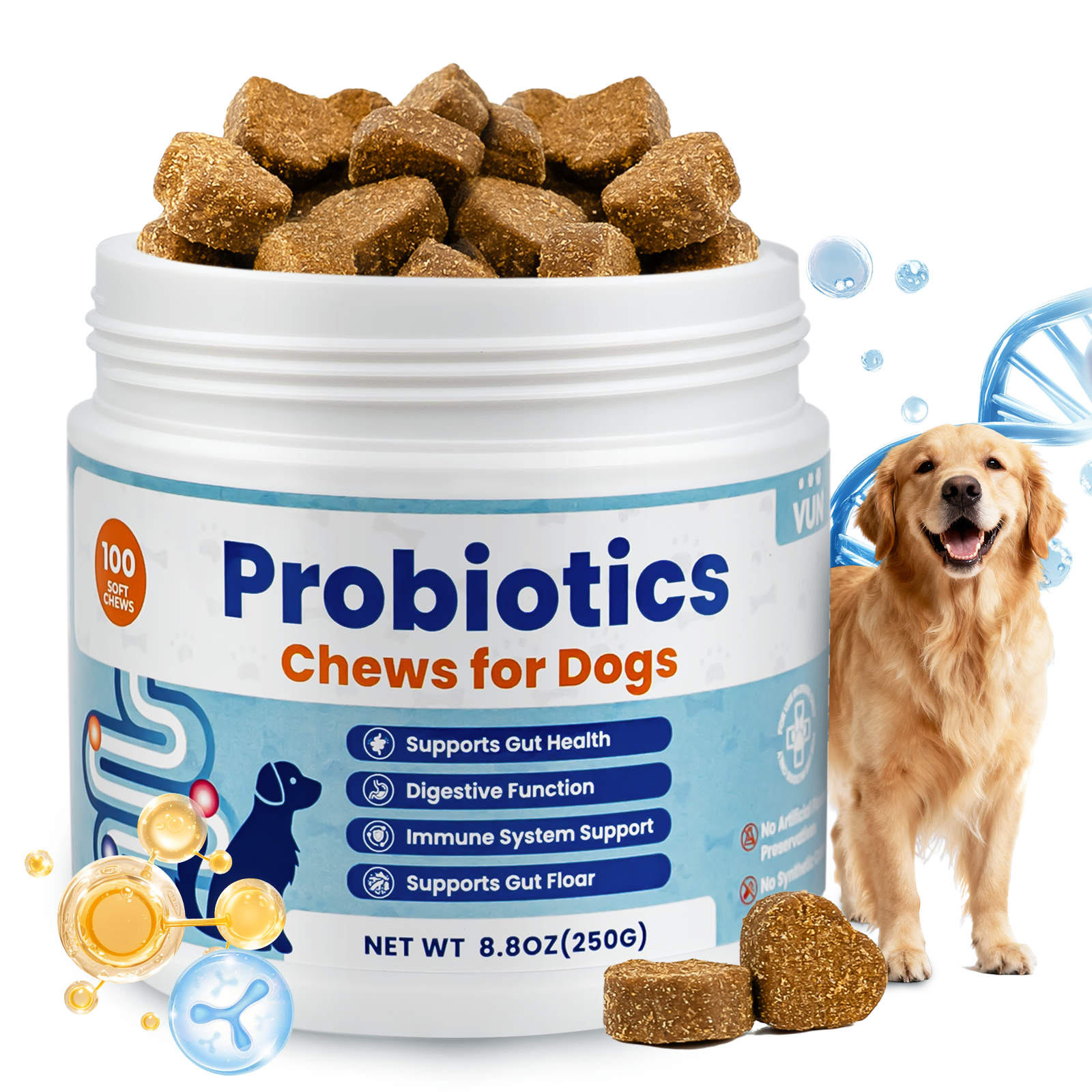 VUN Probiotics for Dogs – Soft Chews with Prebiotics for Digestive & Gut Health