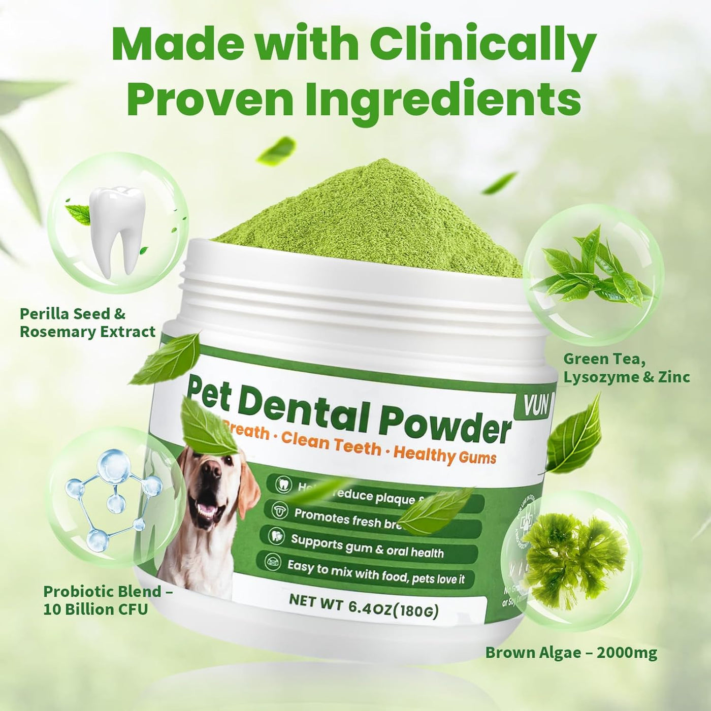 VUN Dental Probiotic Powder for Dogs – Fresh Breath Clean Teeth Happy Gut