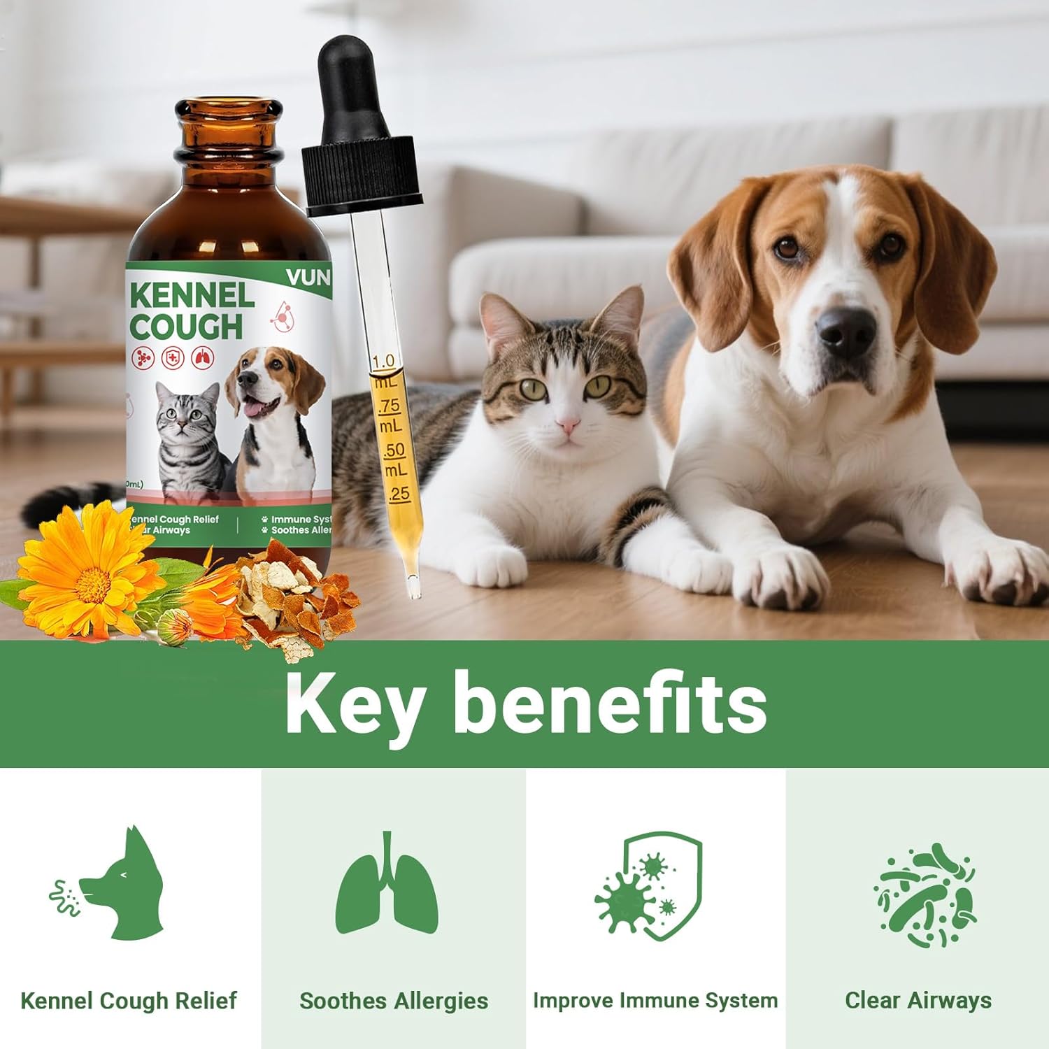 VUN Kennel Cough Relief for Dogs & Cats – Supports Cough, Throat & Respiratory Health