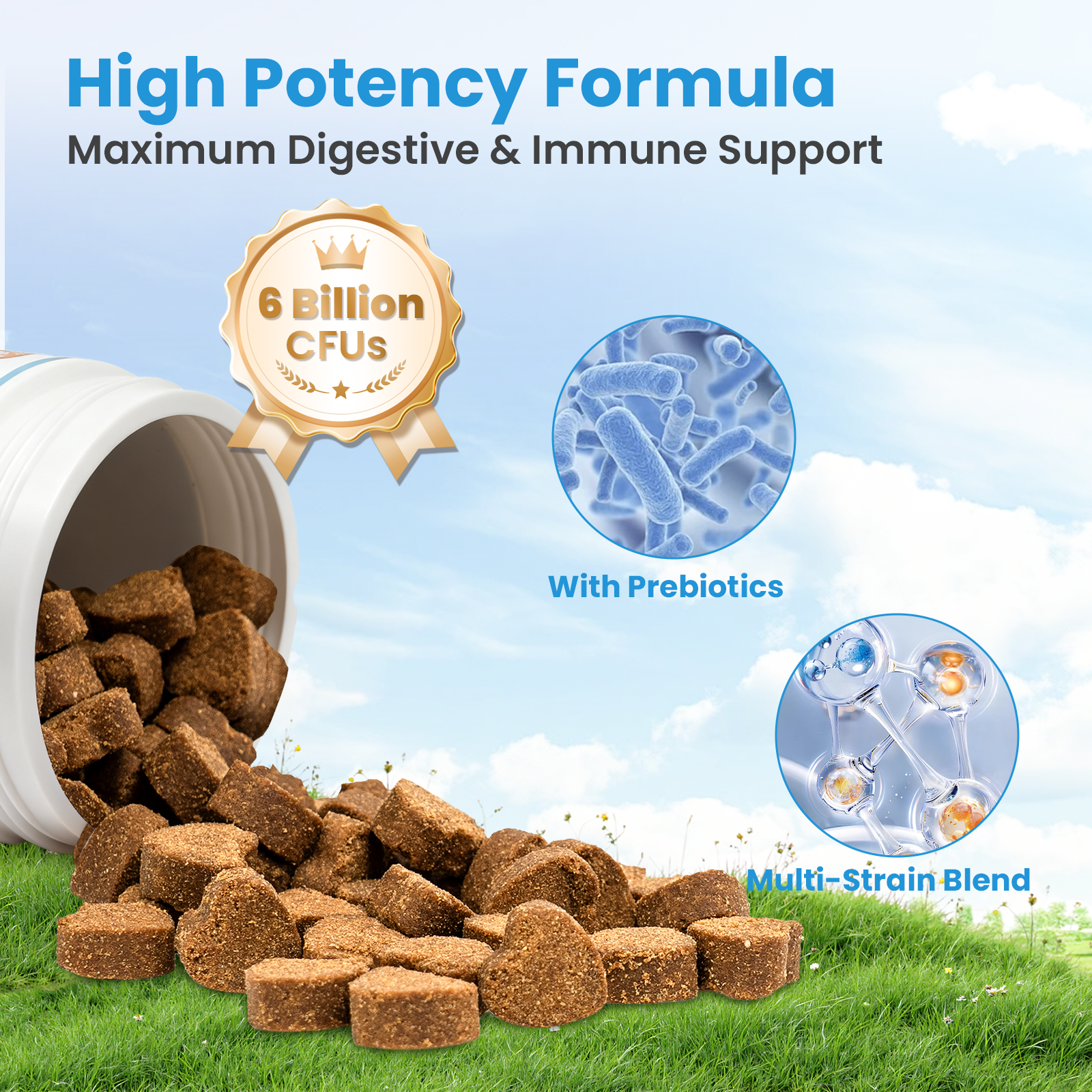 VUN Probiotics for Dogs – Soft Chews with Prebiotics for Digestive & Gut Health