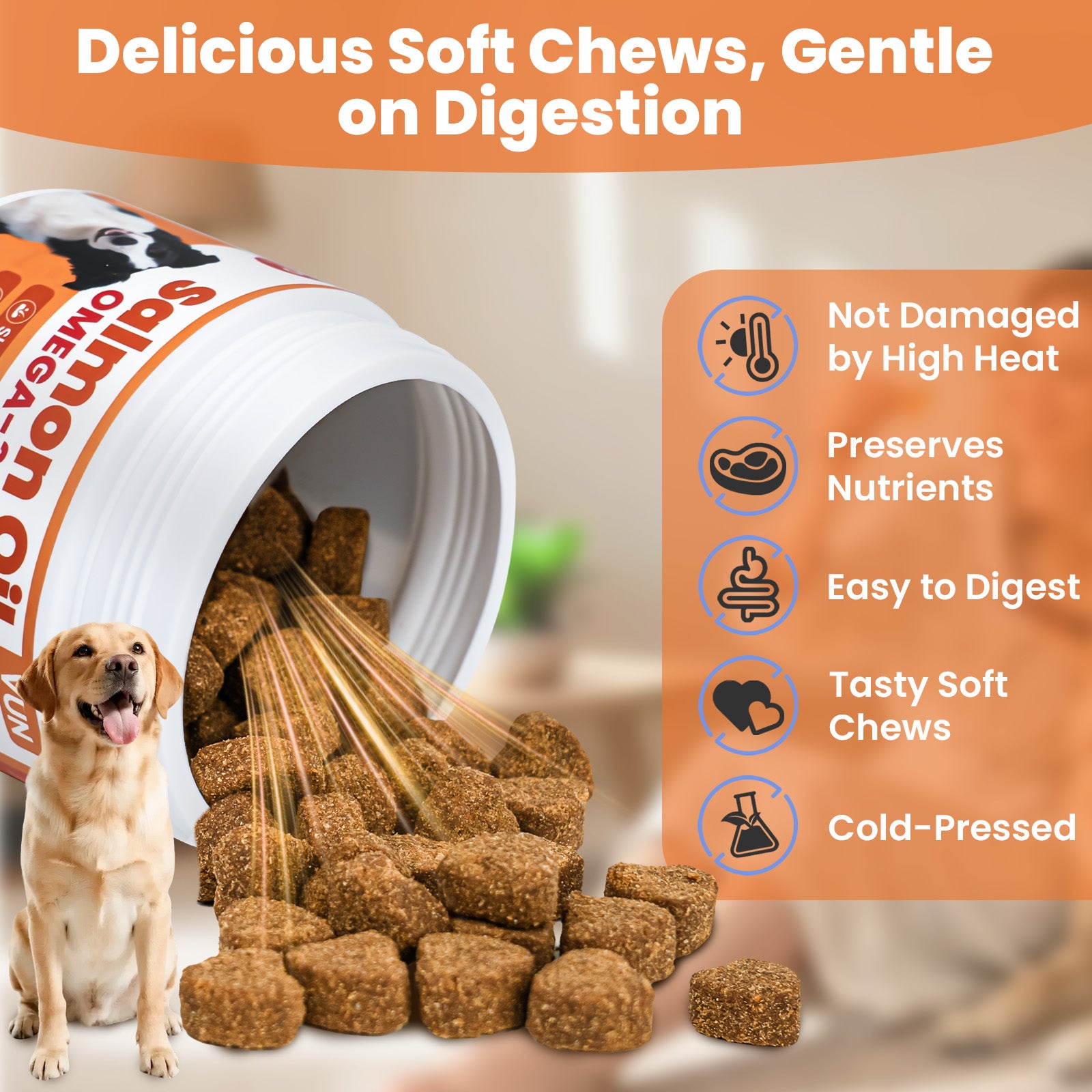 VUN Salmon Oil Chews for Dogs – Omega 3 & 6 Fish Oil Supplement for Skin, Coat & Itch Relief