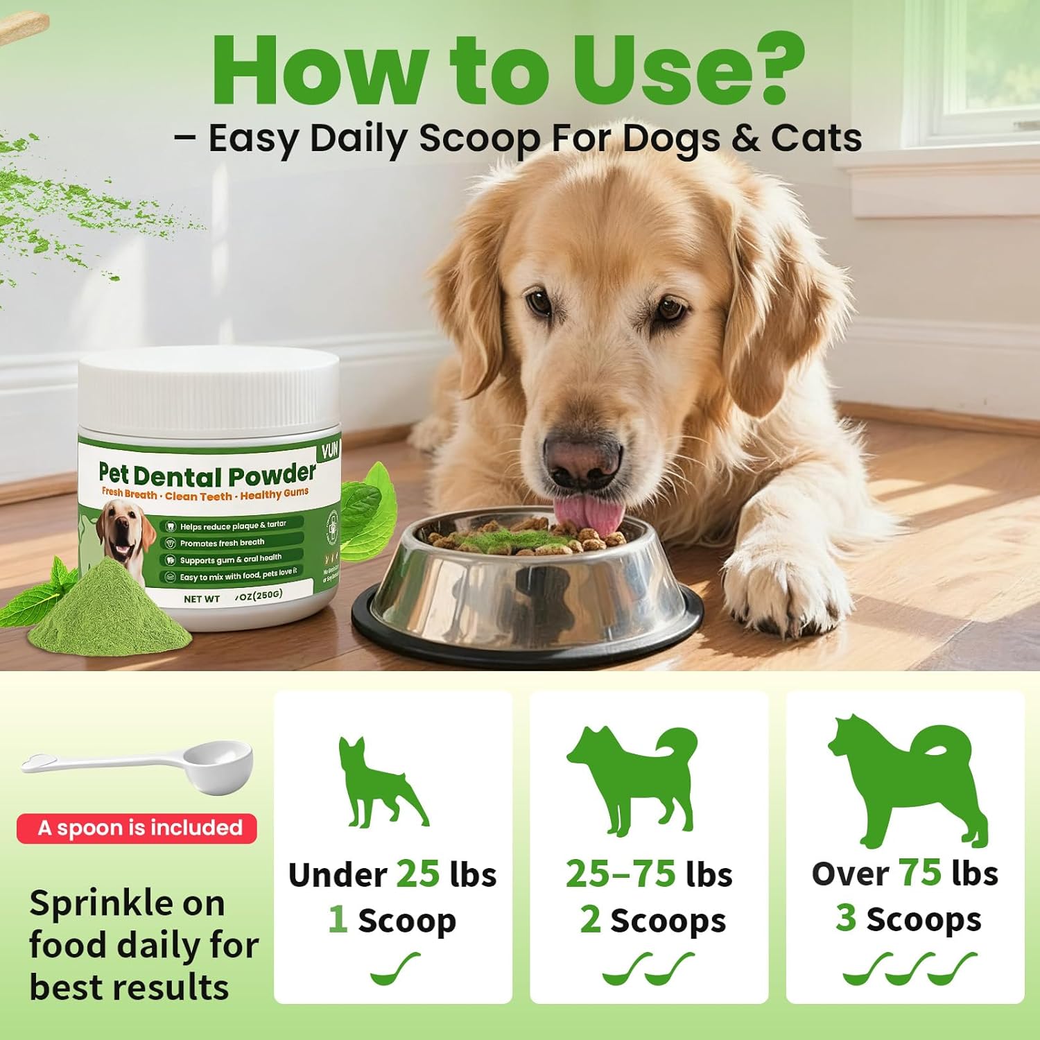 VUN Dental Probiotic Powder for Dogs – Fresh Breath Clean Teeth Happy Gut