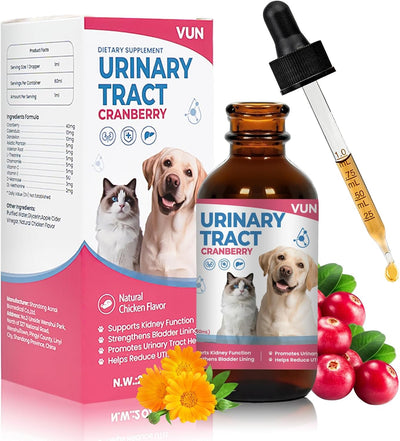 VUN Cat & Dog Urinary Tract Support Drops – Natural Relief for UTIs Kidney & Bladder Health – Tasty Cranberry Flavor
