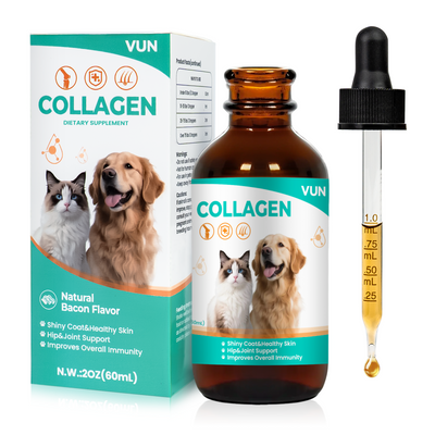 VUN Collagen Drops for Dogs & Cats – Skin, Coat & Joint Support – Bacon Flavor, 2 fl oz