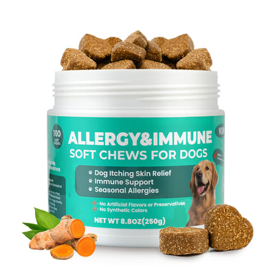 VUN Dog Allergy Relief – Soft Chews with Omega-3 and Probiotics for Itchy Skin and Immune Support