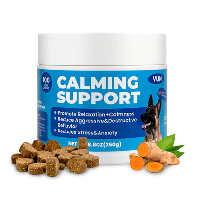 VUN Dog Calming Chews – Soft Chews with Melatonin Chamomile and L-Theanine for Anxiety and Stress Relief