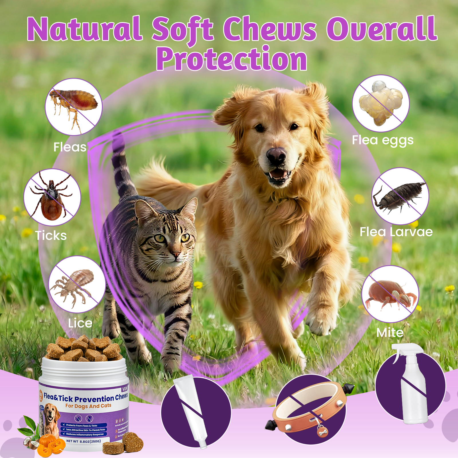 VUN Flea & Tick Prevention Chews – Natural Oral Supplement for Dogs & Cats