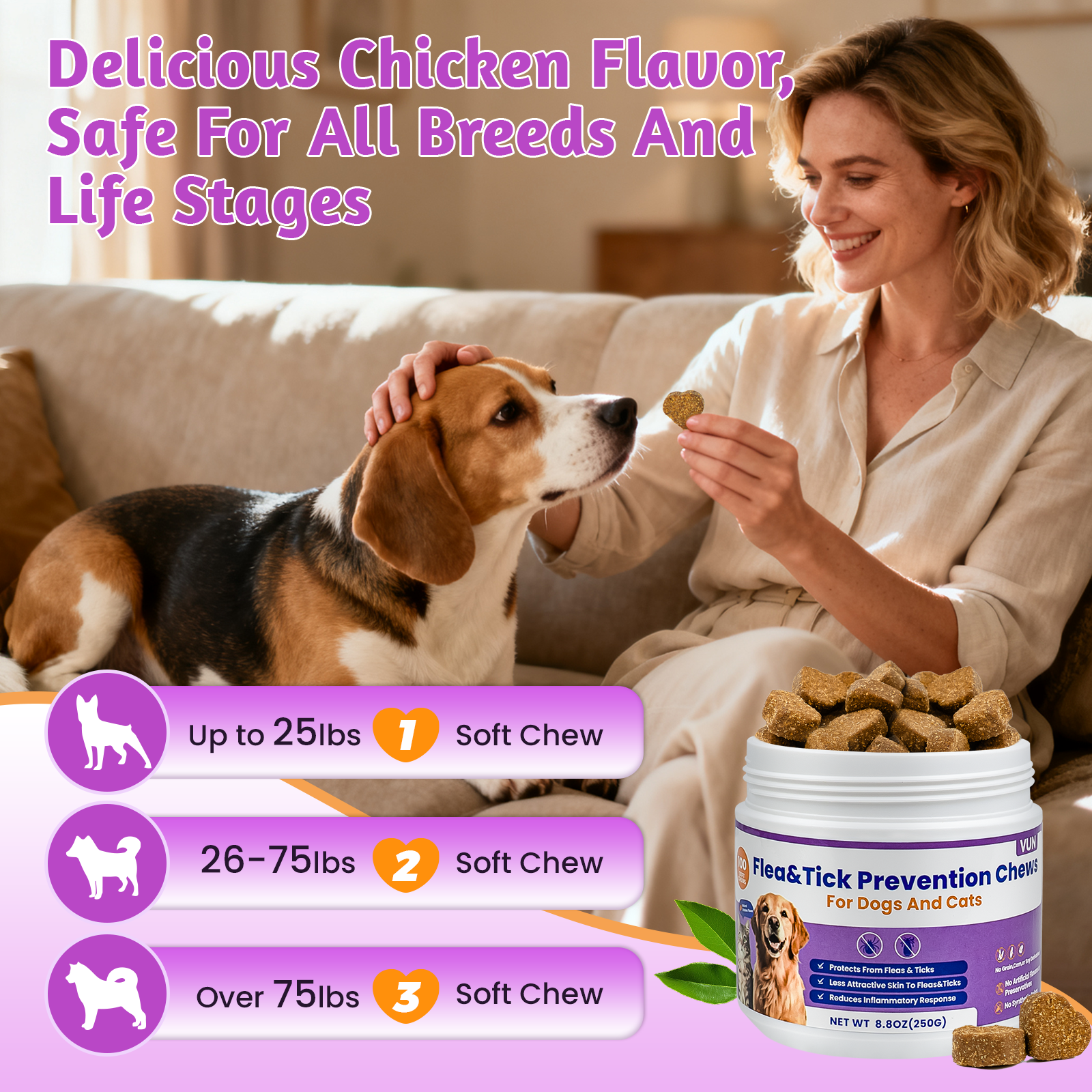 VUN Flea & Tick Prevention Chews – Natural Oral Supplement for Dogs & Cats