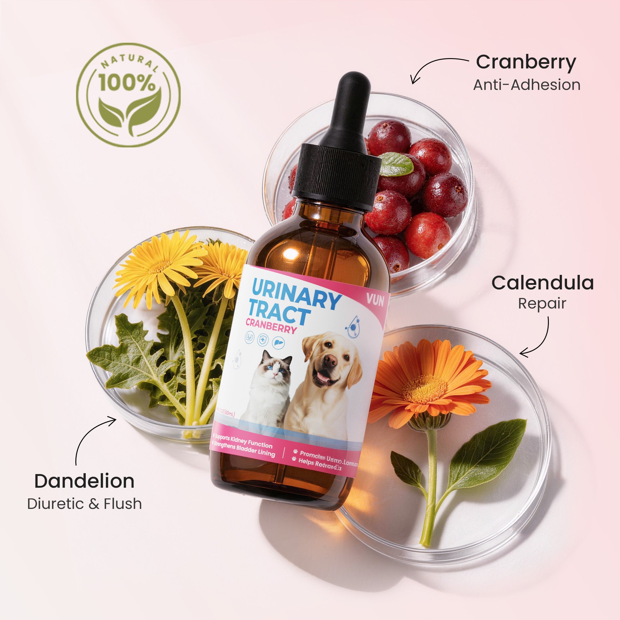 Natural herbal urinary support drops for dogs and cats by VUN