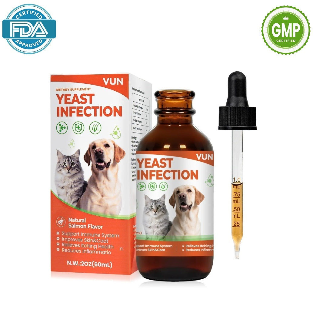 VUN Yeast Infection Relief Drops for Dogs & Cats – Itchy Skin, Red Ears & Paw Licking Support – Natural Salmon Flavor