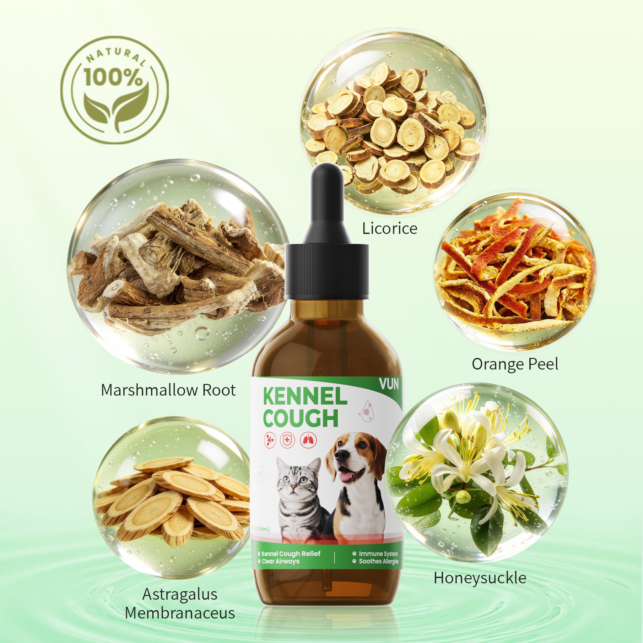 Natural herbal kennel cough relief drops for dogs and cats