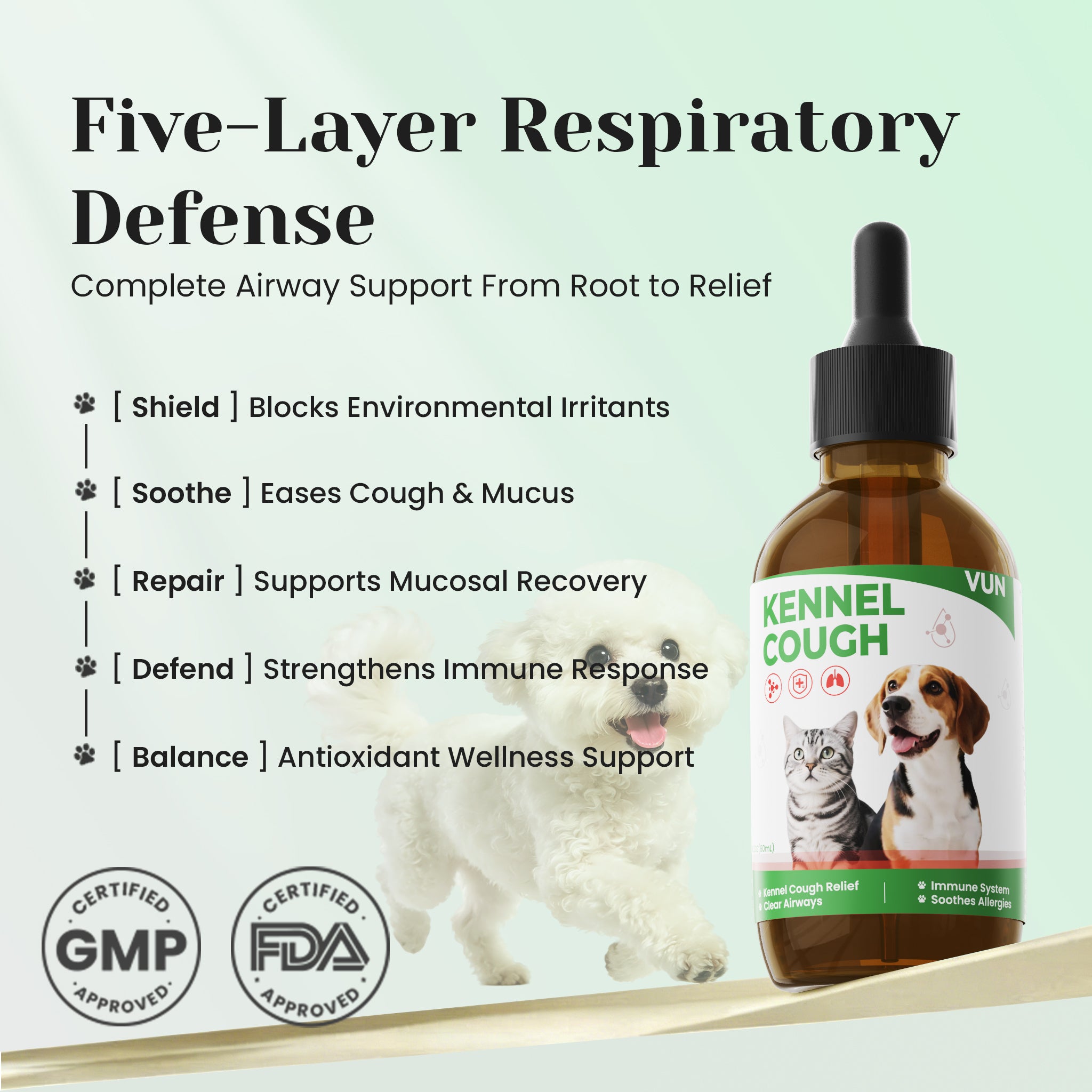 VUN Official kennel cough relief drops for respiratory and throat support
