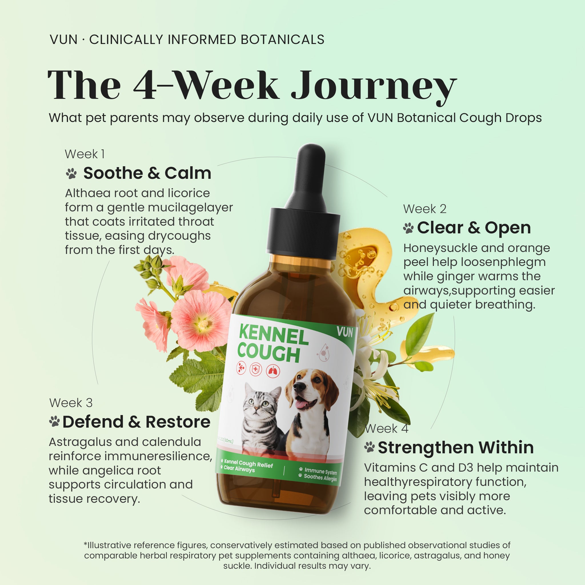 Monthly wellness progress with VUN Official kennel cough relief drops